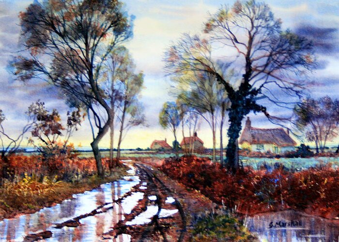 Traditional Painting Greeting Card featuring the painting Wet Roadside by Glenn Marshall