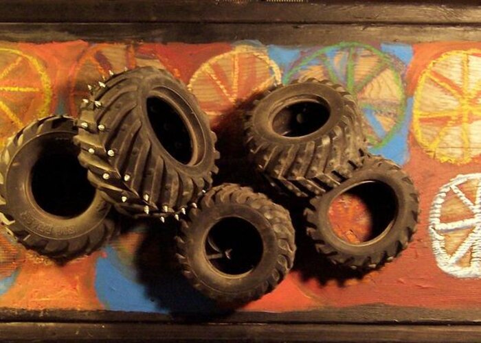 Wheels Greeting Card featuring the painting Wheels by Krista Ouellette
