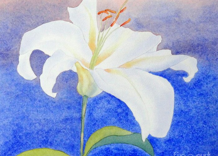 White Greeting Card featuring the painting White Lily by Laurel Best