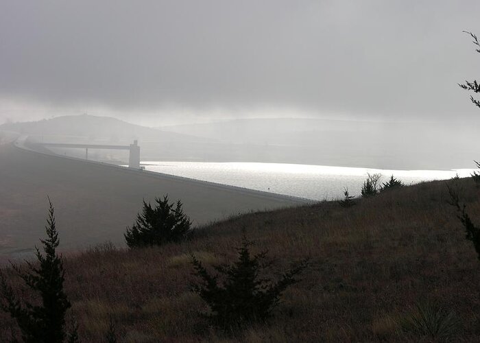 Kansas Greeting Card featuring the photograph Wilson Lake in November fog by Keith Stokes