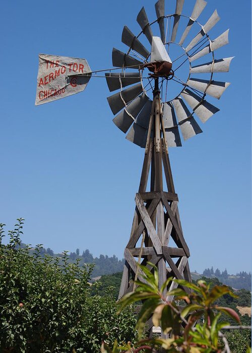 Windmill Greeting Card featuring the photograph Windmill Blue Sky by Jeff Lowe