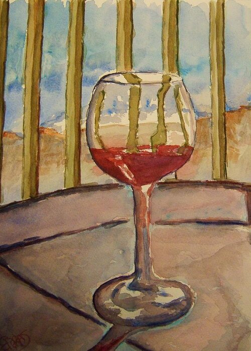 Red Wine Greeting Card featuring the painting Wine by the Water by Elaine Duras