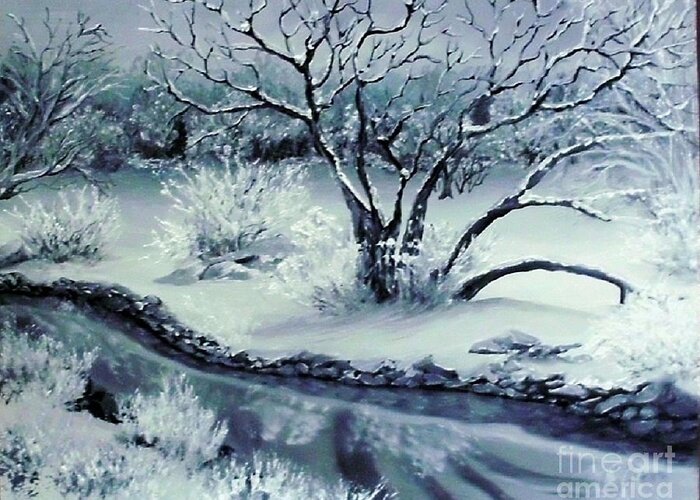 Winter Greeting Card featuring the painting Winter 2 by Peggy Miller