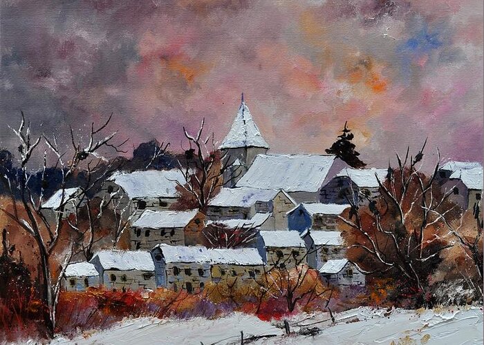 Landscape Greeting Card featuring the painting Winter in Awagne by Pol Ledent