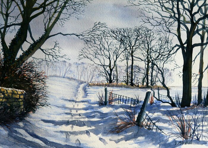 Landscape Greeting Card featuring the painting Winter Path to Dane's Dyke by Glenn Marshall
