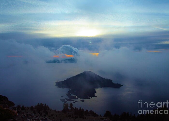 Crater Lake National Park Greeting Card featuring the photograph Wizard Island At Crater Lake by Adam Jewell