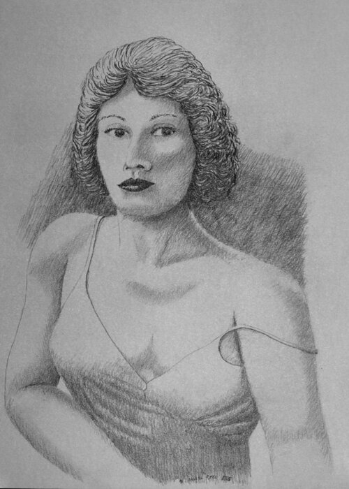 Portrait Greeting Card featuring the drawing Woman With Strap Off Shoulder by Daniel Reed