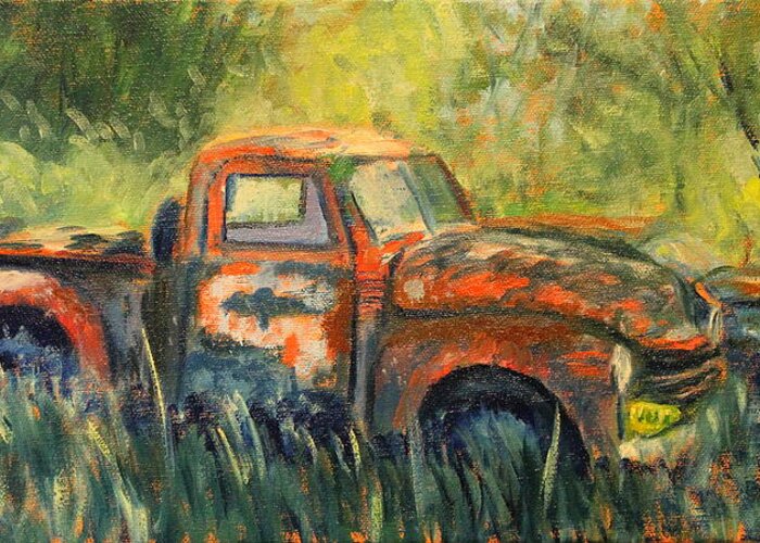 Rusty Truck Greeting Card featuring the painting Work Truck by Daniel W Green
