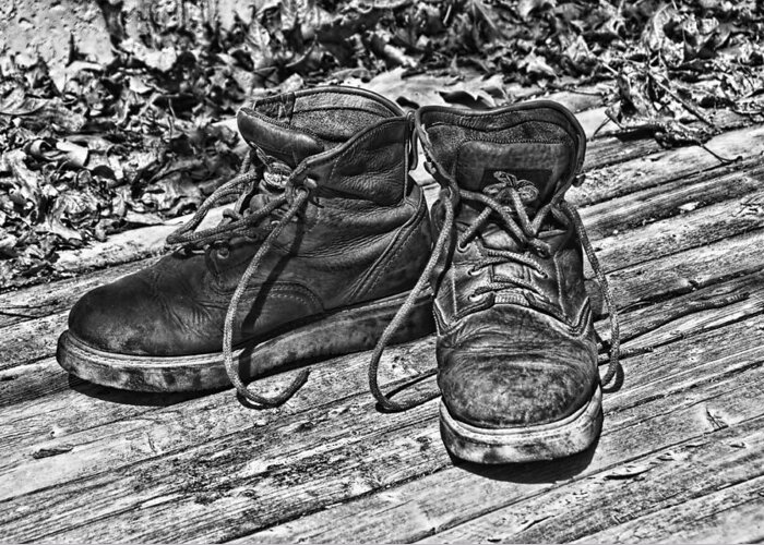  Greeting Card featuring the photograph Working Boots by Cathy Kovarik