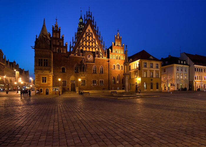 Old Town Greeting Card featuring the photograph Wroclaw Town Hall At Night by Sebastian Musial
