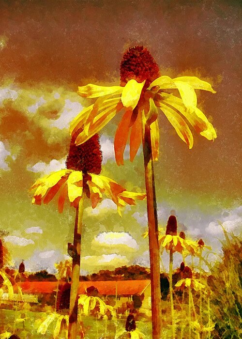 Yellow Echinacea Greeting Card featuring the photograph Yellow Echinacea Van Gogh style by Chris Thaxter