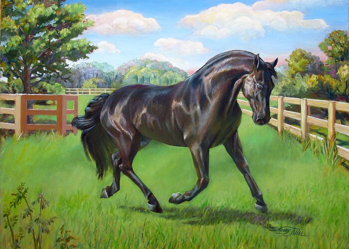 Friesian Horse Greeting Card featuring the painting Zanzibar by Nancy Tilles