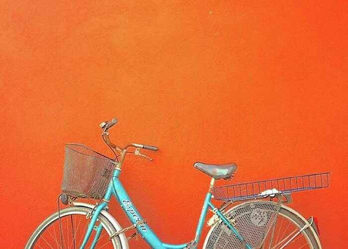 Bike Greeting Card featuring the photograph Blue bike in Burano Italy by Anne Hilde Lystad