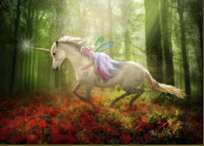 Unicorn Greeting Card featuring the digital art Autumns Flight by Trudi Simmonds
