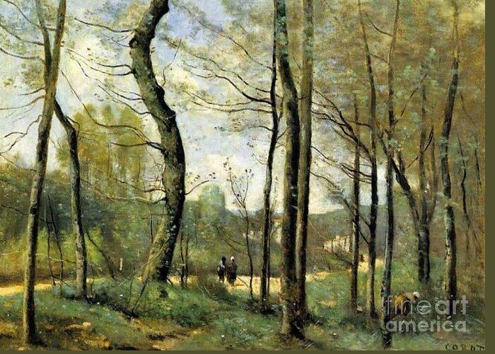 Jean-baptiste Camille Corot - First Leaves Greeting Card featuring the painting Camille Corot by MotionAge Designs