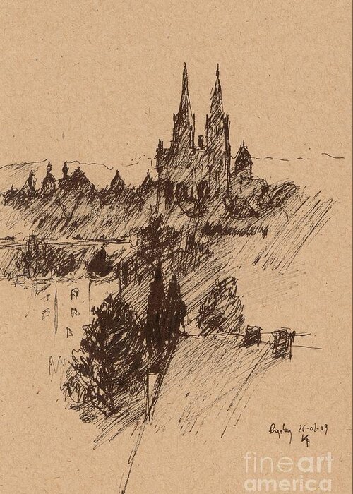 Ratisbona Greeting Card featuring the drawing Cathedrale Regensburg by Karina Plachetka