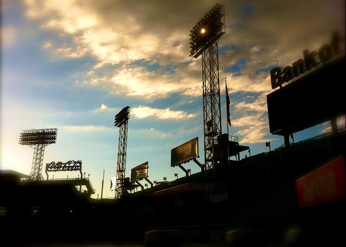 Fenway Park Collectibles Greeting Card featuring the photograph Fenway Park Fenway Lights by Iconic Images Art Gallery David Pucciarelli