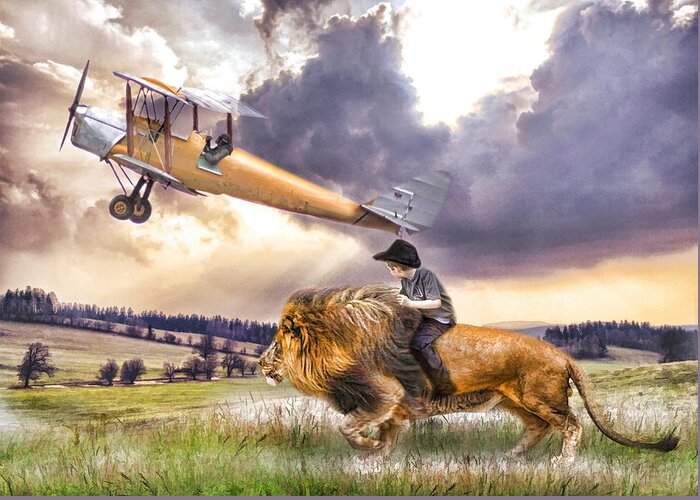 Lion Greeting Card featuring the digital art Flight of Fancy by Trudi Simmonds