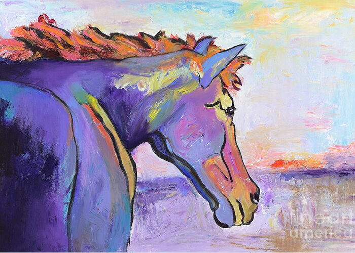 Purple Horse Greeting Card featuring the painting Frosty Morning by Pat Saunders-White