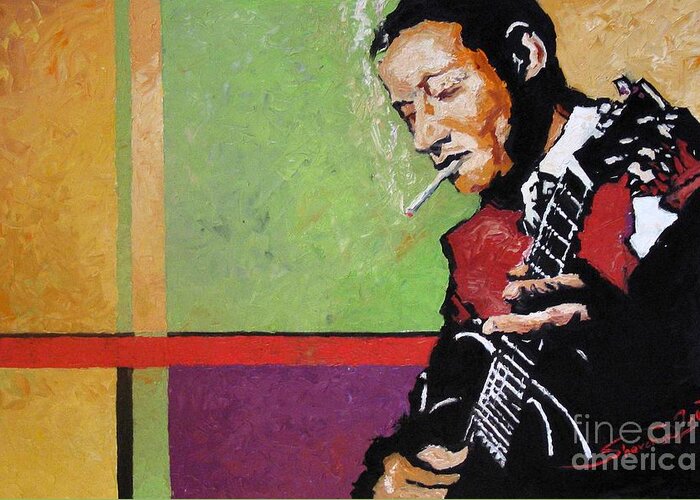 Jazz Greeting Card featuring the painting Jazz Guitarist by Yuriy Shevchuk
