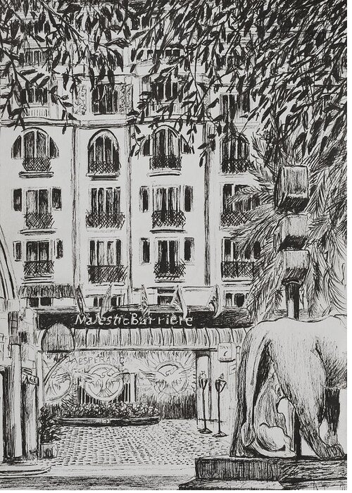 Cannes Greeting Card featuring the drawing Majestic Cannes by Vincent Alexander Booth