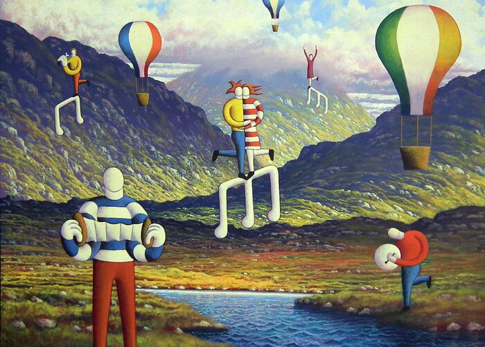  Soft Greeting Card featuring the painting Soft Musicians in irish landscape with musical notes by Alan Kenny