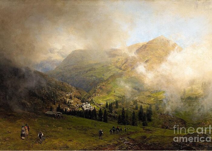 Oswald Achenbach Greeting Card featuring the painting View of Rigi by MotionAge Designs