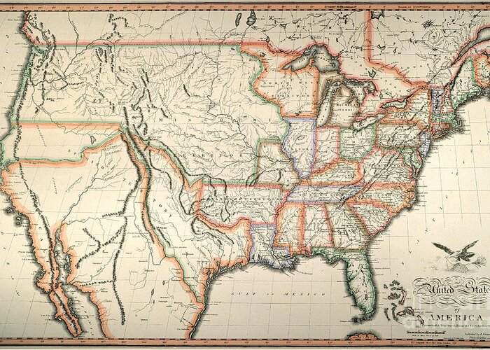1820 Greeting Card featuring the painting Map: United States, 1820 #0007194 by Granger