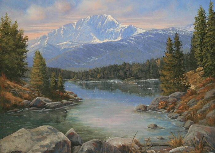 Pikes Peak Greeting Card featuring the painting 091206-1620 PikesPeak From Catamount North resevoir by Kenneth Shanika