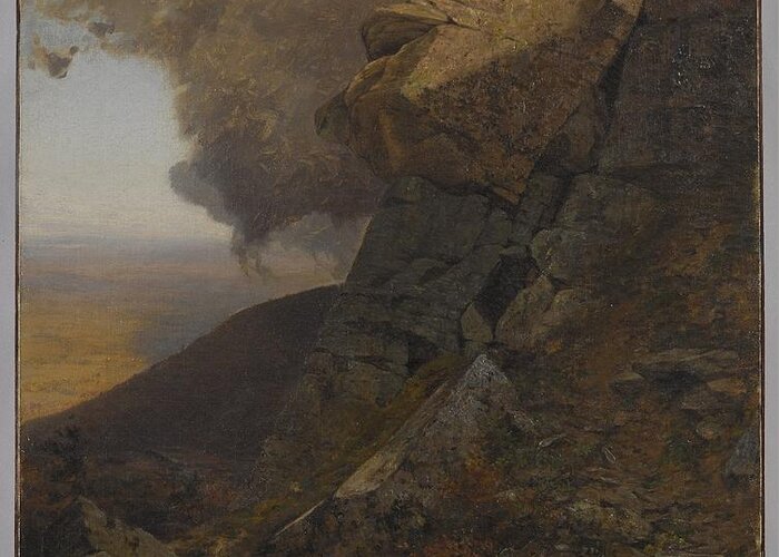 Jervis Mcentee (american Greeting Card featuring the painting A Cliff in the Katskills #1 by Jervis McEntee