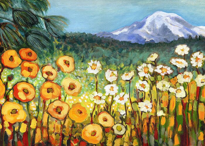 Rainier Greeting Card featuring the painting A Mountain View by Jennifer Lommers