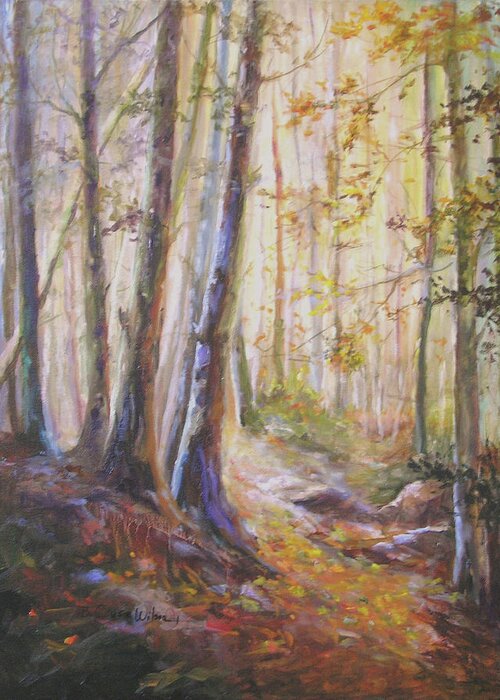 Landscape Greeting Card featuring the painting A Walk Through the Woods #1 by Barbara Couse Wilson
