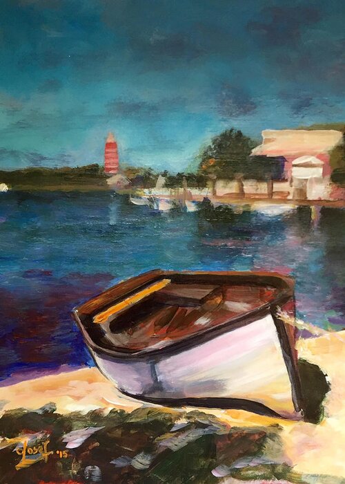 Abaco Greeting Card featuring the painting Abaco Dinghy #2 by Josef Kelly