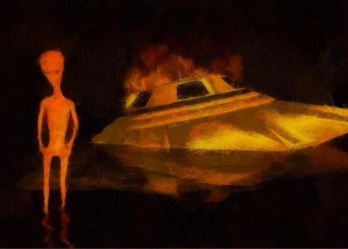 Ufo Greeting Card featuring the painting Alien Crash #1 by Esoterica Art Agency