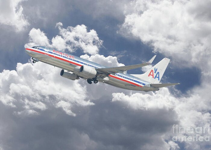 American Airlines Greeting Card featuring the digital art American Airlines Boeing 737 #1 by Airpower Art