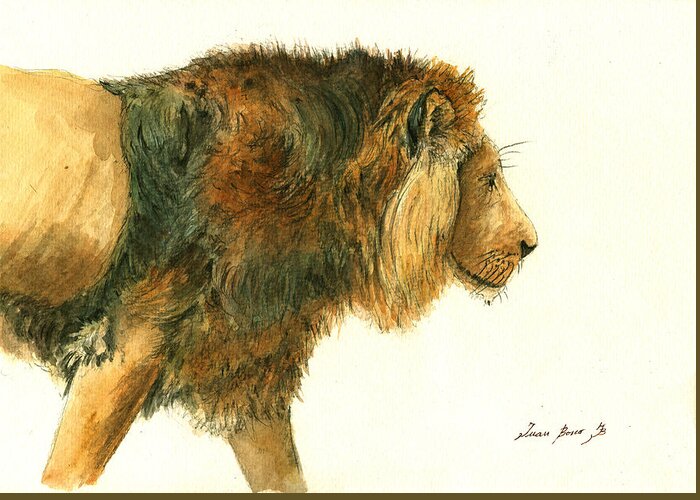 Art & Collectibles Greeting Card featuring the painting Asiatic lion #1 by Juan Bosco