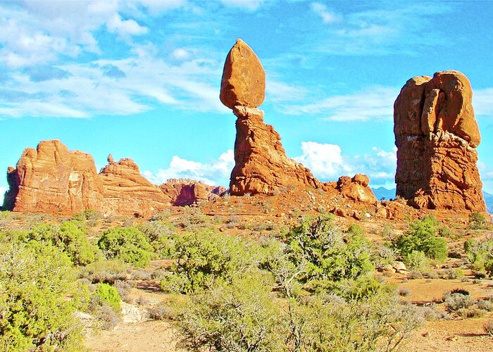 Balanced Rock In Arches National Park Greeting Card featuring the photograph Balanced Rock in Arches National Park, Utah #1 by Ruth Hager