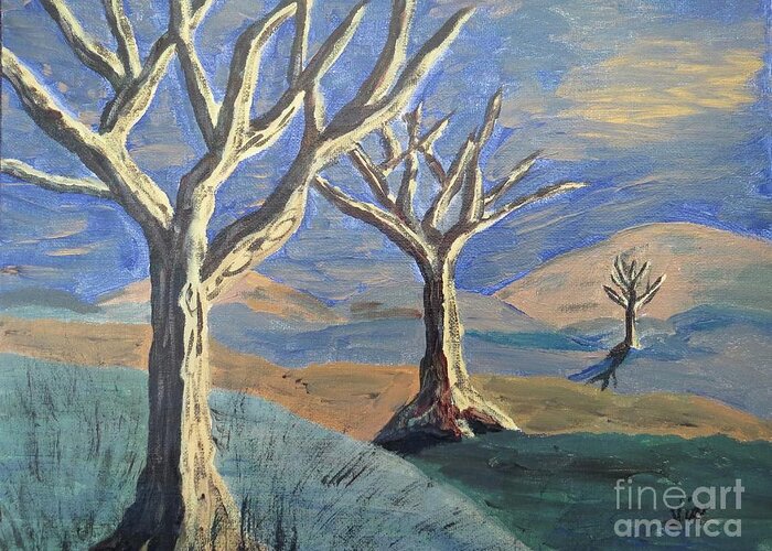 Bare Trees Greeting Card featuring the painting Bare Trees #1 by Judy Via-Wolff