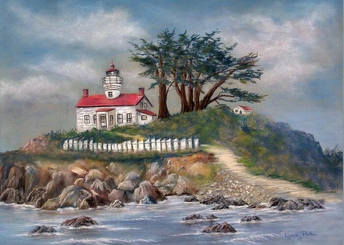 Lighthouse Greeting Card featuring the painting Battery Point Lighthouse by Lynne Parker