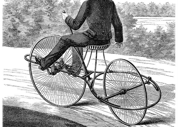 1860s Greeting Card featuring the photograph Bicycling, 1869 #1 by Granger