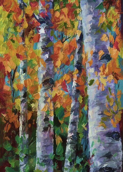 Aspen Greeting Card featuring the painting Birch Trees by OLena Art by Lena Owens - Vibrant DESIGN