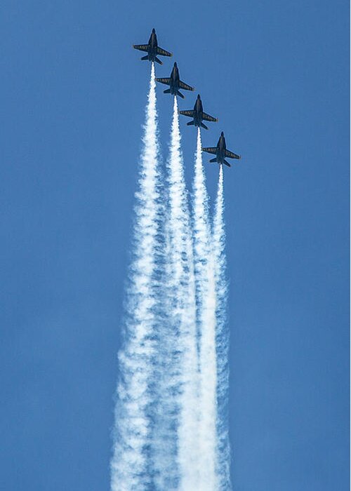 Blue Angels Greeting Card featuring the photograph Blue Angels over Chicago Lakefront #1 by Lev Kaytsner