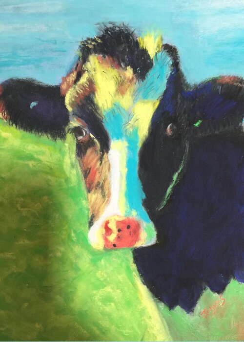 Cow Greeting Card featuring the painting Blue Barney #1 by Joyce Spencer