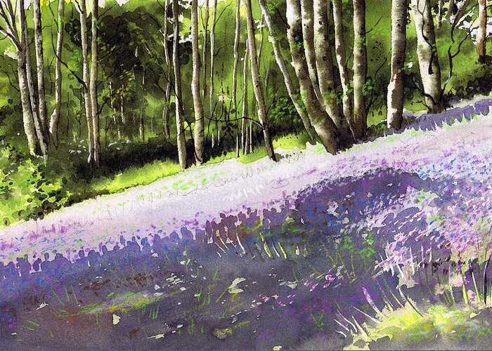 Wood Greeting Card featuring the painting Bluebell wood by Paul Dene Marlor