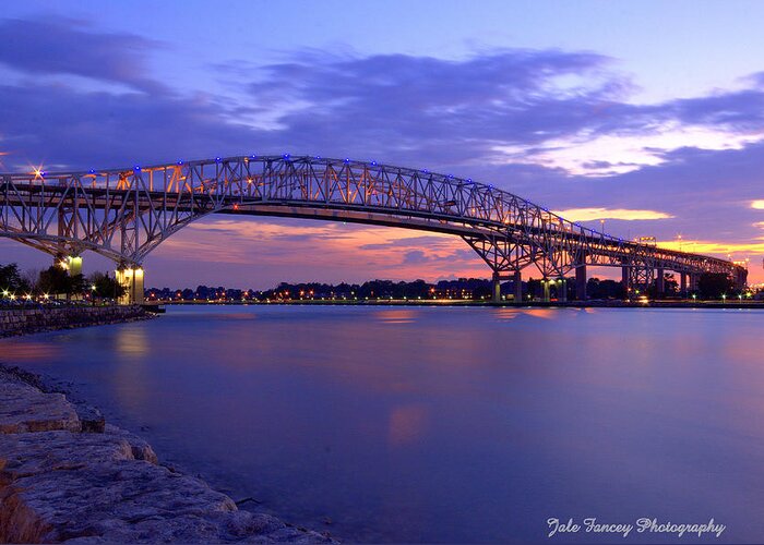 Bluewater Greeting Card featuring the photograph Bluewater Bridge at Sunset #1 by Jale Fancey