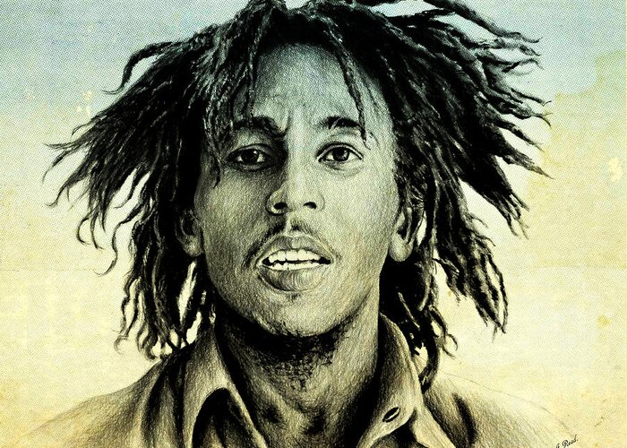 Bob Marley Greeting Card featuring the drawing Bob Marley #1 by Andrew Read