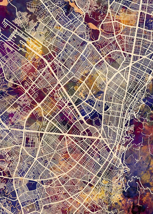 Bogota Greeting Card featuring the digital art Bogota Colombia City Map #1 by Michael Tompsett