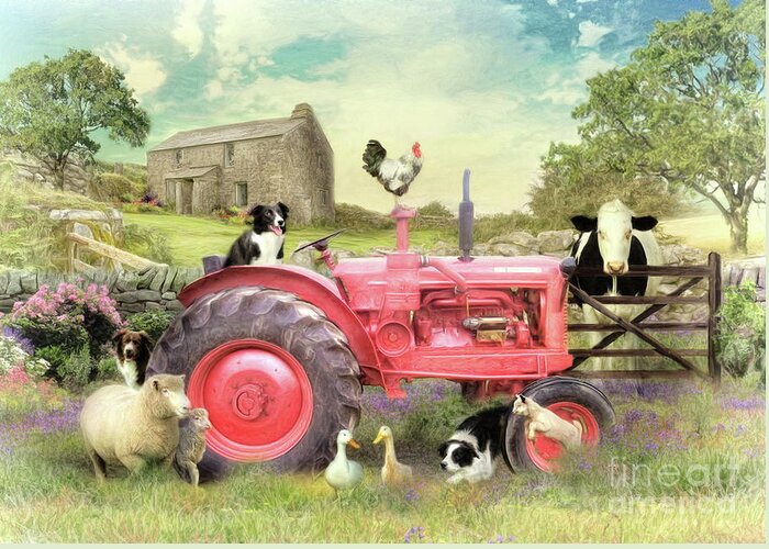 Border Collie Greeting Card featuring the digital art The Farmyard by Trudi Simmonds