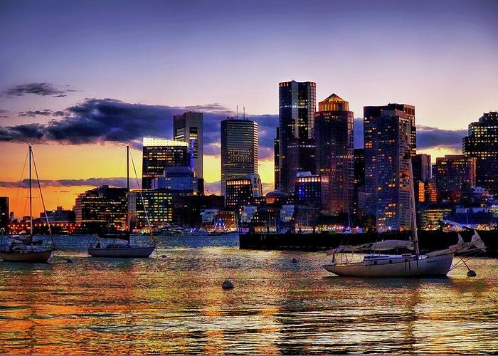 Boston City Skyline Greeting Card featuring the photograph Boston city Skyline #1 by Lilia S