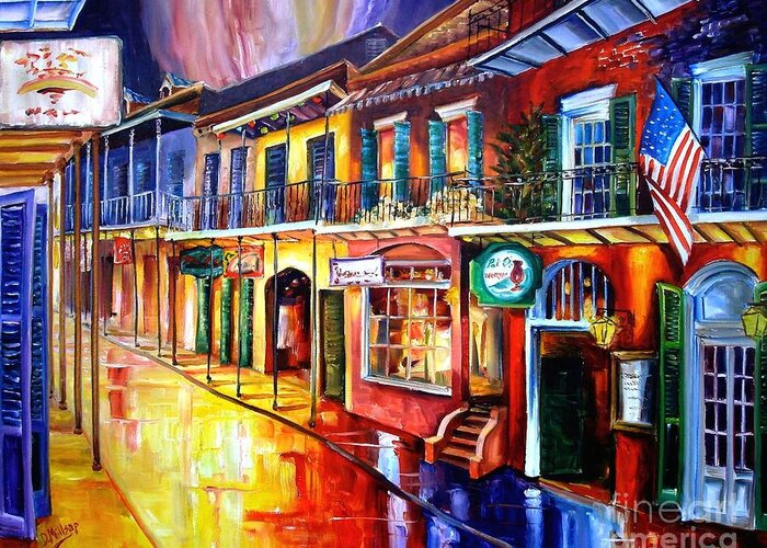 New Orleans Greeting Card featuring the painting Bourbon Street Red by Diane Millsap
